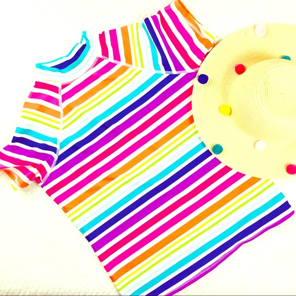 Lands' End Other - Lands End kid rainbow short sleeve swim rash guard